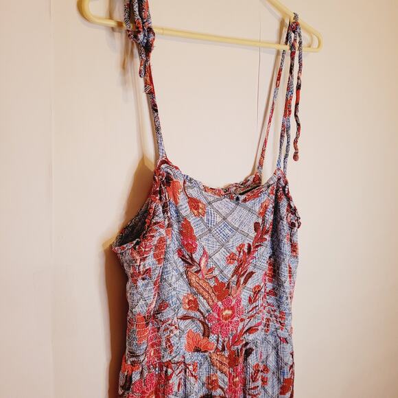 Knox Rose blue and red floral print smocked back tie strap midi dress size XL - Picture 4 of 10